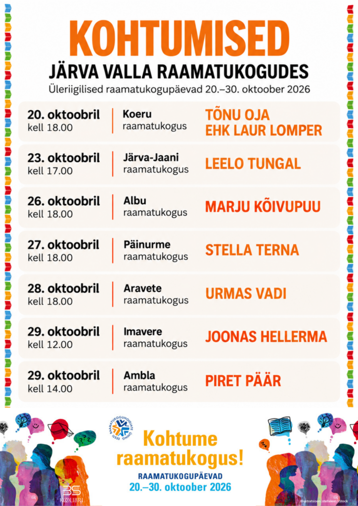 20.-30. oktoobrini toimuvate raamatukogupäevade raames toimub seitsmes raamatukogus seitse toredat kohtumist. 20.10 kell 18.00 Koeru raamatukogus Tõnu Oja ehk L